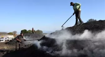 Mevsimlik işçilerin mangal kömürü mesaisi