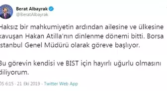 Bakan Albayrak: Hakan Atilla, Borsa İstanbul Genel Müdürü olarak göreve başlıyor