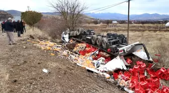 Elazığ'da şarampole devrilen meşrubat yüklü tırın sürücüsü yaralandı