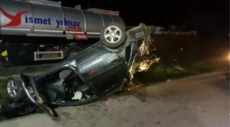 Otomobil ve tankere çarpan araç takla attı: 1 ölü, 2 yaralı