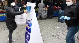 Lapseki'deki halk pazarında koronavirüs tedbirleri