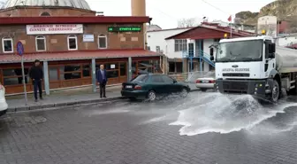 Adilcevaz'da cadde ve sokaklar ilaçlı suyla yıkandı