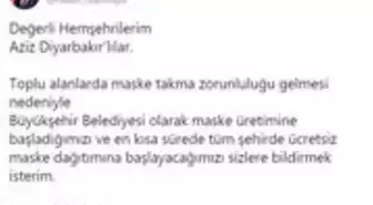 Diyarbakır'da vatandaşlara maskeler ücretsiz dağıtılacak