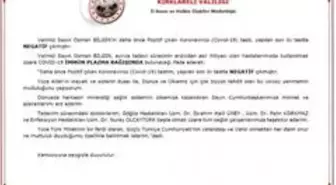 Kırklareli Valisi korona virüsü yendi