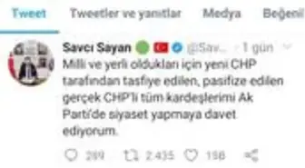 Sayan'dan CHP'lilere çağrı