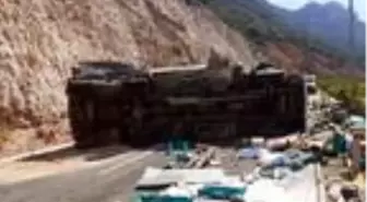 Sebze yüklü kamyonet devrildi