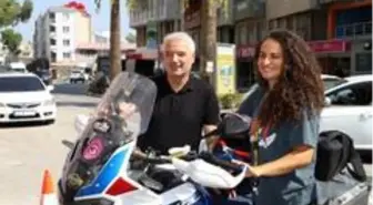 Motosikletiyle Türkiye turuna çıkan akademisyen Saruhanlı'da