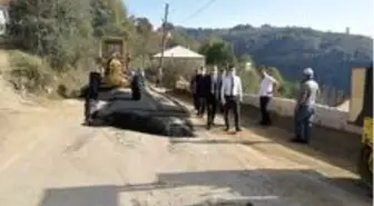 Düzce'de köylerde yapılan asfalt çalışmalarında inceleme