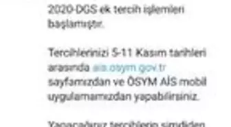 2020 DGS ek tercih işlemleri başladı