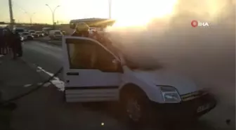 Yaşlı çiftin ısınmak için klimasını açtığı araç alev alev yandı