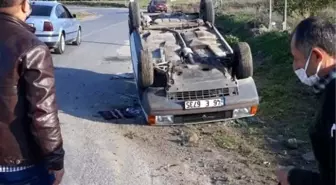 Takla atan otomobilin sürücüsü yaralandı