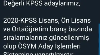 KPSS branş sıralamaları güncellendi