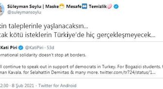 Bakan Soylu'dan Kati Piri'ye cevap: Kirli taleplerinle yaşlanacaksın