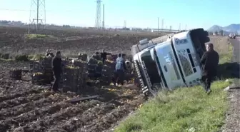 Devrilen kamyonun sürücüsü yaralandı