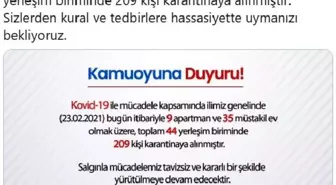 Sakarya'da 209 kişi karantinaya alındı