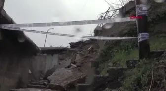 Zonguldak'ta heyelan bir evin istinat duvarını yıktı