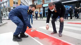 Fatsa'da trafikte yaya önceliği için 'kırmızı şerit' çekildi