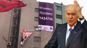 MHP Kocaeli İl Binası'na 'İstanbul Sözleşmesi Yaşatır' sloganlı afiş asıldı