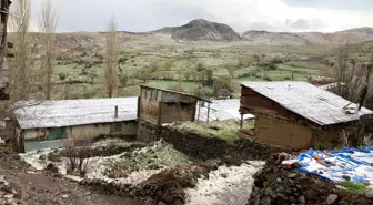 Aniden başlayan dolu köyü beyaza bürüdü