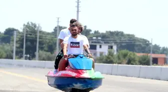 Antalyalı çılgın işadamı, bu kez modifiye ettiği jet ski ile karada hız yaptı