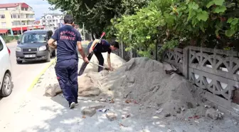 Evin bahçesine giren yılan korkuttu