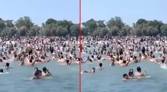 İstanbul'un göbeğindeki plajda ilginç anlar! Suriyeliler 'Allahu Ekber' diye bağırıp denizde eğlendiler