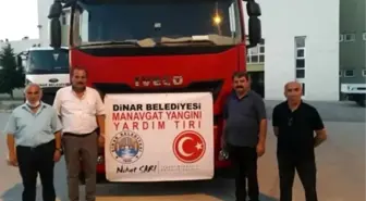 Dinar Belediyesi tarafından Antalya'nın Manavgat ilçesinde yangından zarar görenler için gıda ve ihtiyaç malzemeleri gönderildi