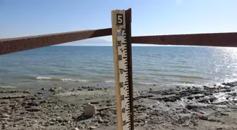 Van Gölü'nde su çekilince ölçü direği karada kaldı