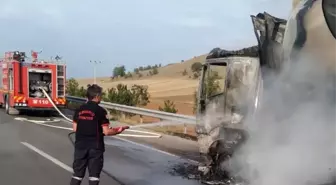 Rusya'ya giden üzüm yüklü tır alev topuna döndü