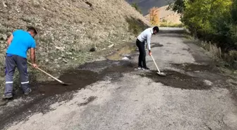 Kars'ta santral çalışanları bozuk yolu yapıyor