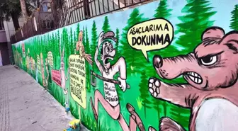 Bahçe duvarlarına çizilen karikatür ile ormanların önemi anlatıldı