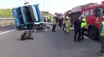 BEYKOZ KUZEY MARMARA OTOYOLU'NDA KAMYON, OTOMOBİLİN ÜSTÜNE DEVRİLDİ