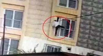 Daireye giren hırsız ev sahibiyle karşılaşınca pencereden atladı! O anlar kameralara yansıdı