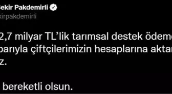 Bakan Pakdemirli: '2,7 milyar liralık tarımsal destek ödemesini çiftçilerimizin hesaplarına aktarmaya başlıyoruz'