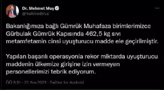 Bakan Muş: Gürbulak'ta 462,5 kilo metamfetamin ele geçirildi