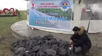 Üniversite öğrencilerinden eksi 2 derecede sahil temizliği