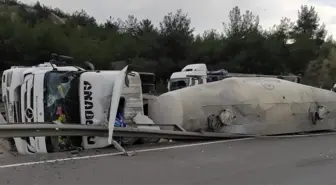 Su kanalına devrilen beton mikserinin sürücüsü yaralandı