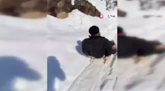 95 yaşındaki Saadet ninenin kızak keyfi kamerada