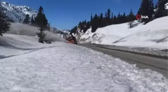 Bir metre kar üzerinde karayolları çalışanına doğum günü sürprizi