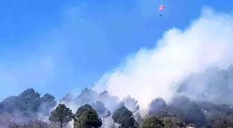 Yangın bölgesi üzerinde yamaç paraşütü