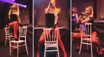 Sahne performanslarına bir yenisini daha ekleyen Hande Yener, sandalye üzerinde dans etti