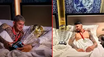 Lewandowski'ye nispet yaptılar! Trabzonsporlu futbolculardan yatakta kupa pozu
