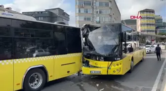 İSTANBUL-ATAŞEHİR'DE İKİ İETT OTOBÜSÜ ÇARPIŞTI