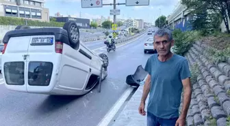 Takla atan araçtan burunları bile kanamadan çıktılar