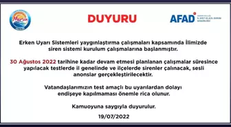 Mersin'de ikaz alarm ve siren testleri yapılacak