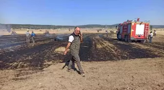 Kütahya'da balya makinesi kıvılcımından çıkan yangında 2 dekar alan yandı