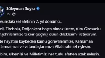 İçişleri Bakanı Süleyman Soylu: 'Rabbim, ülkemizi ve milletimizi her türlü afetten uzak eylesin'