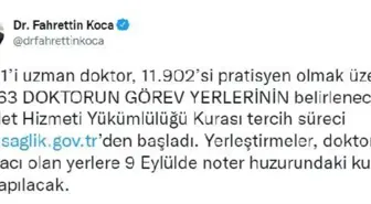 13 bin 163 hekimin Devlet Hizmeti Yükümlülüğü tercih süreci başladı