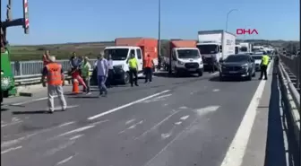 Edirne gündem haberi: TEM'de TIR devrildi otoyolun Edirne istikameti kapandı