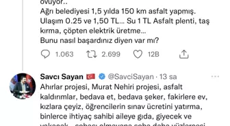 Başkan Sayan: 'Ağrı'da yaptığımız projeleri gören yok'